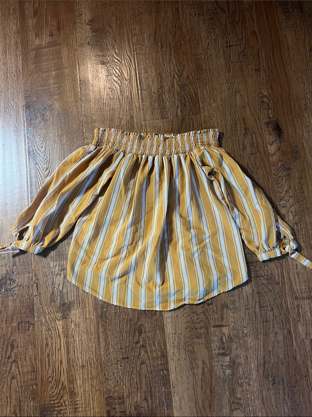 Rue21 Yellow and White Striped Off-Shoulder Peasant Blouse